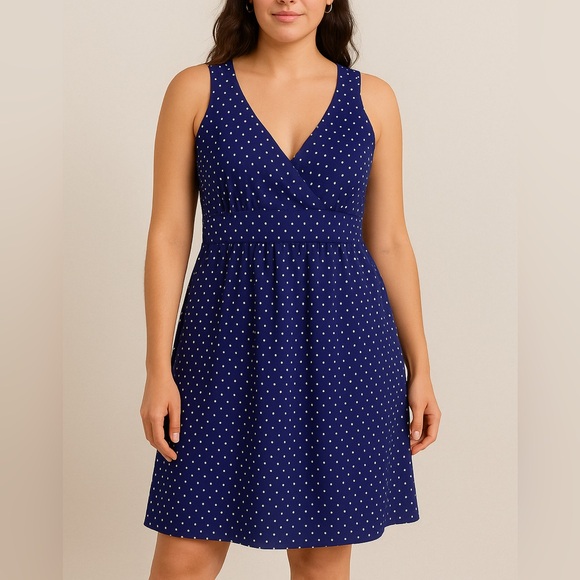 GAP Navy and White Polka Dot Midi Dress - Picture 1 of 14